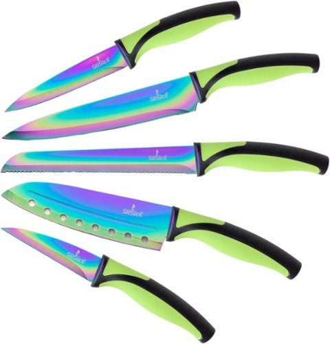 SiliSlick - Rainbow Titanium-Coated Stainless Steel Kitchen Knife Set - Green Handle-Front_Standard 