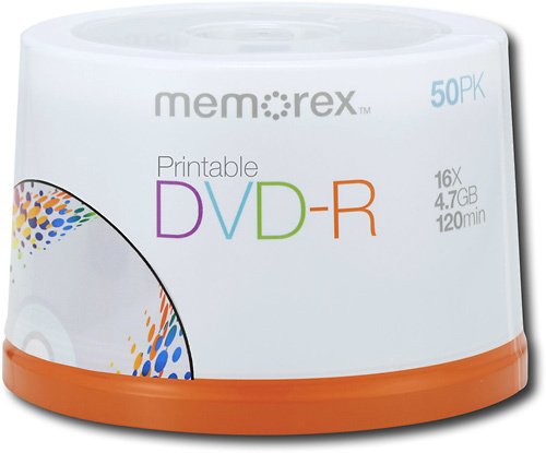  Memorex - 50-Pack 16x Printable DVD-R Disc Spindle - White