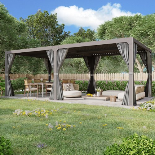 U-HOMY - 12'x24' Louvered Pergola with Adjustable Roof – Outdoor Hardtop Gazebo for Decks, Gardens & Backyards - Black-Front_Standard 