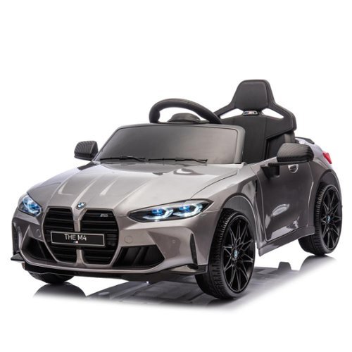 BreeBe - BMW M4 24V Kids Ride On Car w/ 2.4G Remote, 3 Speeds, USB, MP3, Bluetooth, LED Lights, Power Display, Portable Handle - Silver-Front_Standard 