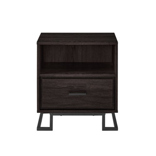 Walker Edison - Contemporary 1-Drawer Metal and Wood Nightstand - Charcoal-Front_Standard 