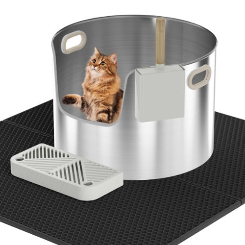 LOVMOR - Extra Large 19.6 in. x 19.6 in. Stainless Steel Cat Litter Box with High Sided - Gray