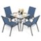 Nuu Garden - 5-Piece Metal and Textilene Outdoor Dining Set, 4 Stackable Chairs and Tempered Glass Table with Umbrella Hole - Transparent and Blue-Front_Standard
