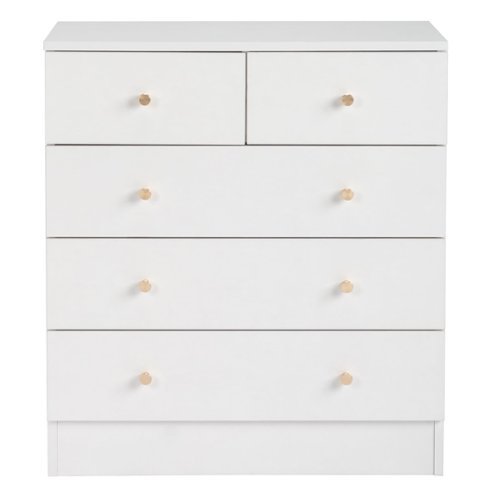 Kadyn - 5 Drawer Dresser with Gold Handle, Nursery Dresser Chest Of Drawers Organizer - White-Front_Standard 