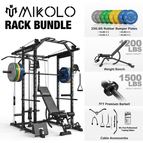 Mikolo - Power Rack Cage, 1500 lbs Weight Rack with Cable Crossover Machine, Multi-Function Squat Rack - Black-Front_Standard 