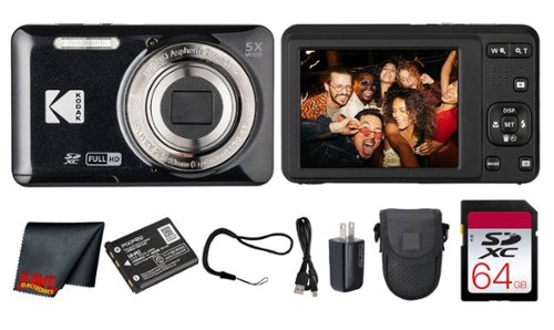 Kodak - PIXPRO FZ55 Digital Camera (Black) (FZ55BK) + 64GB Card + Case + Cleaning Cloth-Front_Standard 