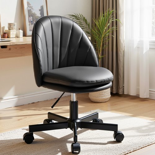 CloudRest Pro - Small Ergonomic Tall Office Chair PU Leather Computer Desk Chair Vanity Chair - Black-Front_Standard 