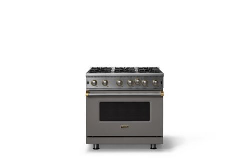 Viking - 30"W. 5.1 Cu. Ft. Freestanding Self-Clean Open Burner Gas Convection Range - Damascus Gray w. Brushed Brass Trim - Damascus Gray