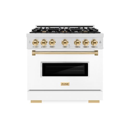 ZLINE - Autograph 36 in. Classic Dual Fuel Range with White and Gold Accents (CDRSZ-WM-36-G) - White-Front_Standard 