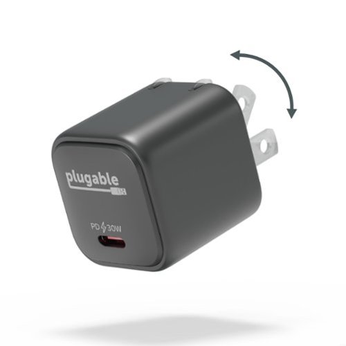 Plugable - 30W USB-C GaN Charger – MagSafe-Compatible, Fast Charging for iPhone, iPad, Galaxy & USB-C Devices - Black - Black-Front_Standard 