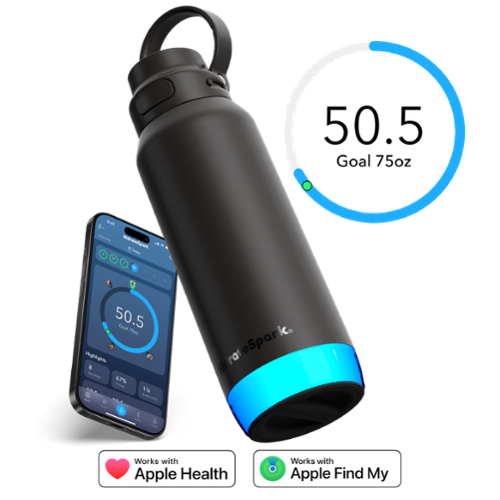 Hidrate - 32 oz HidrateSpark PRO 2 Smart Water Bottle - Health & Wellness Tracker - Apple Health - Smart Ring & Watch Compatible - Black-Front_Standard 