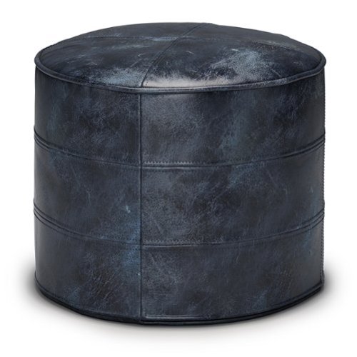 Simpli Home - Connor Round Pouf - Distressed Navy Blue-Front_Standard 