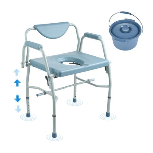 VEVOR - Commode Chair, Bedside Commode with Drop-Down Arms and Detachable Backrest, 5-Level Adjustable Height - Gray-Front_Standard 