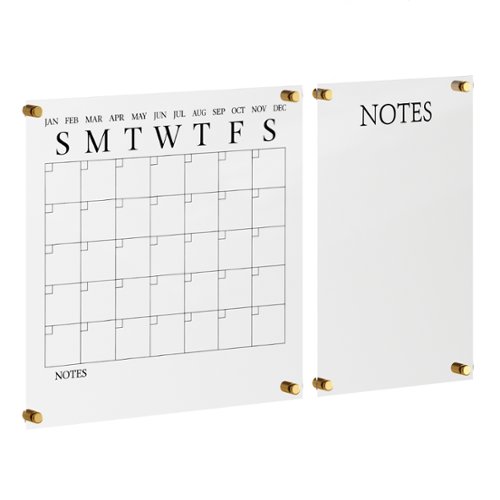 Martha Stewart - Grayson Premium Clear Acrylic Monthly Wall Calendar and Notes Board with Black Printing - Clear/Black
