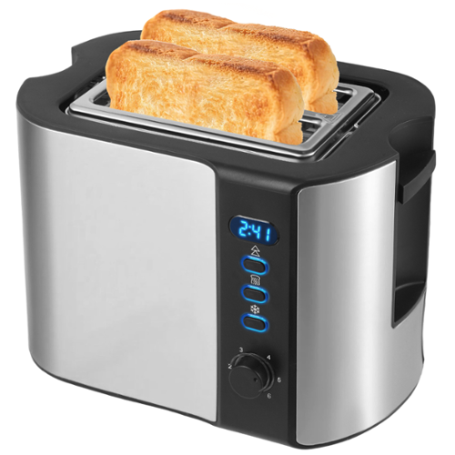 tesslux - 2 Slice Toaster with Extra Wide Slot, 6 Toast Settings, Reheat, Defrost, Cancel Functions, Built-in Warming Rack, Timer - Silver-Front_Standard 