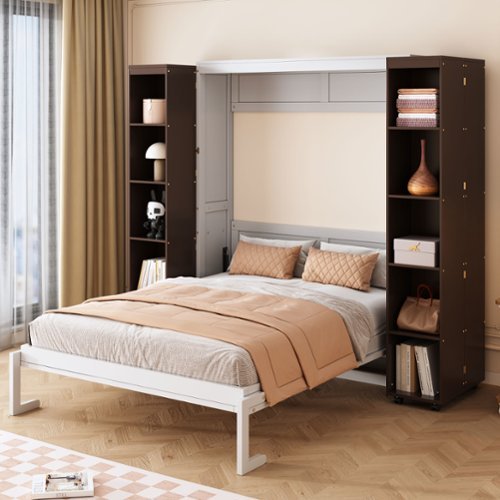Anysun - Queen Murphy Bed Wall Bed with Storage Doors - Brown-Front_Standard 