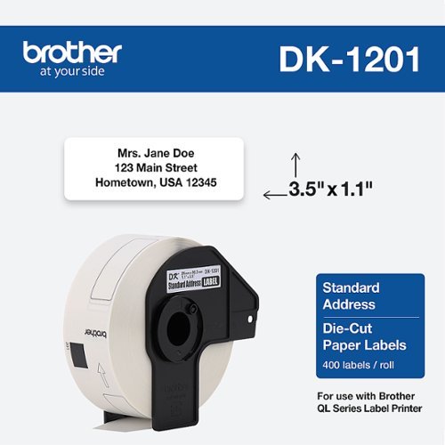 Brother DK-1201 1.1 in x 3.5 in (29 mm x 90.3 mm) Standard Address White Paper Labels (400 labels) - White