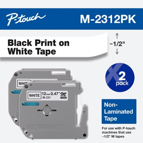 Brother P-touch M2312PK ~1/2” (0.47") x 8m (26.2 ft.) Black on White Non-Laminated Label Tape (2-Pack) - Black/White