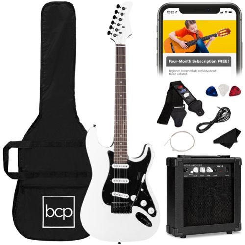 Best Choice Products - 39in Full Size Beginner Electric Guitar Kit with Case, Strap, Amp, Whammy Bar - Glacier White-Front_Standard 