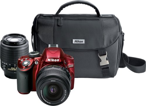  Nikon - D3200 DSLR Camera with 18-55mm and 55-200mm Lenses - Red