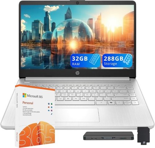 HP - Stream 14" HD Laptop,Intel Processor N150,32GB RAM,128GB UFS+160GB Docking Station,1 Year Office 365,Win 11s - Silver-Front_Standard 
