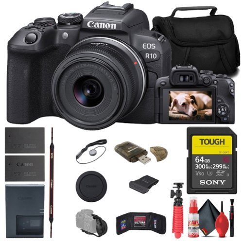 Canon - EOS R10 Mirrorless Camera W/ 18-45mm Lens + 64GB TOUGH Card + Bag + More (International Version)-Front_Standard 
