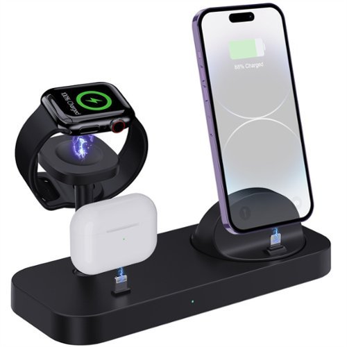 RISOKEYS - 3-in-1 Wireless Charger for Apple Devices - Watch Wireless Charging Base, Power Adapter for Phones and Earphones - Black-Front_Standard 