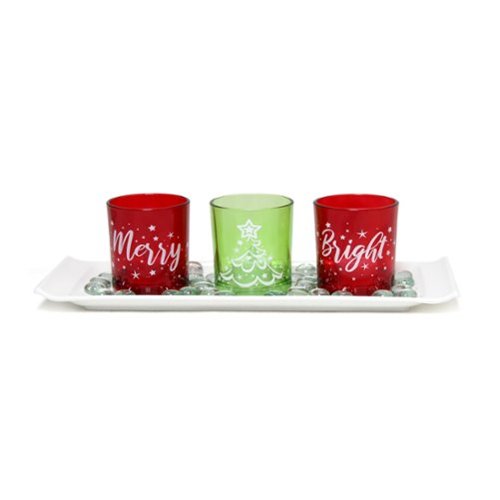 Elegant Designs - Merry & Bright Christmas Candle Set of 3 - Green and Red