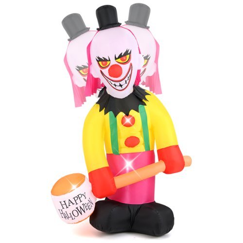 Costway 6 x 8 ft Inflatable Head Turning Clown LED Lighted Animated Clown w/ Hammer & Flashing Eyes - Colorful