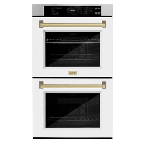ZLINE - 30 in. Autograph Double Wall Oven w/ Air Fry and White Doors w/ Bronze Handles - Stainless steel