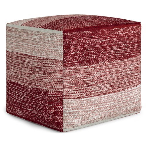 Simpli Home - Naya Cube Pouf in Patterened - Maroon Melange