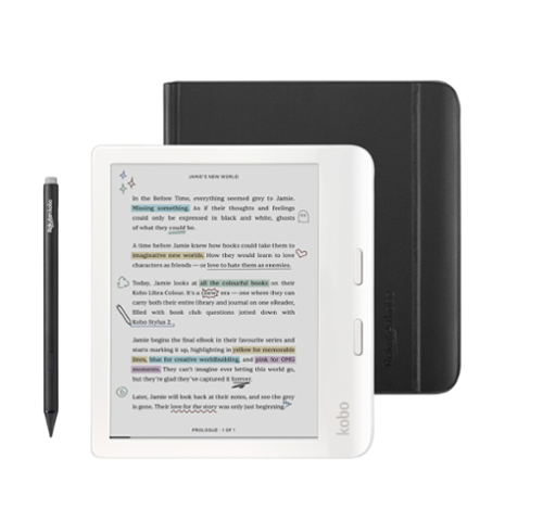Kobo - Libra Colour eReader (White) with and Stylus 2Gen Bundle - 2024 - Black Notebook SleepCover-Front_Standard 