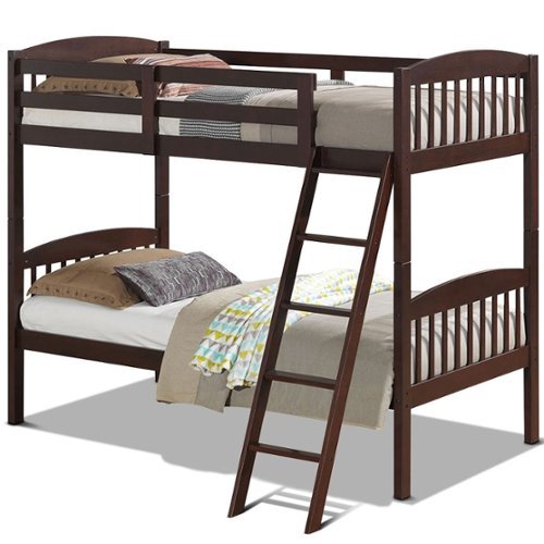 Hivvago - Twin over Twin Wooden Bunk Bed with Ladder - Dark Brown-Front_Standard 