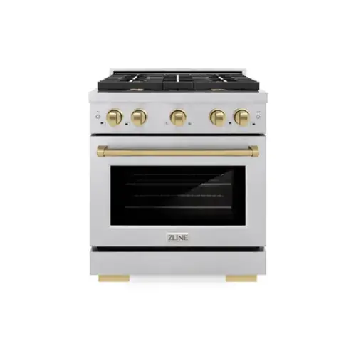 Front. ZLINE - ZLINE Autograph 30 in. Paramount Dual Fuel Satin Steel Range w/ 4 Burners & Bronze Accents (SDRSZ-30-CB) - Stainless Steel.