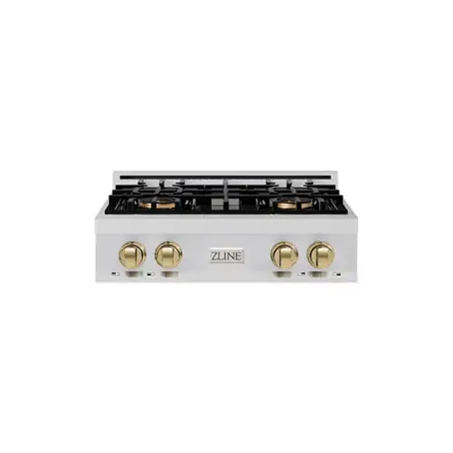 Front. ZLINE - ZLINE Autograph 30 in. Classic Built-In Gas Cooktop with 4 DuoPro Burners and Bronze Accents (PCRTZ-30-CB) - Stainless Steel.