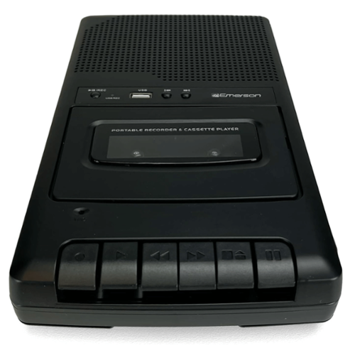 Emerson - Portable Cassette Player and Recorder w Digital Conversion and Mic Input - Black-Front_Standard 
