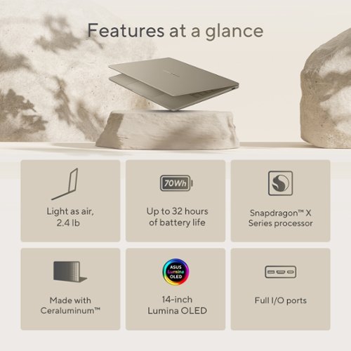 ASUS Zenbook A14 14 FHD+ OLED Laptop - Copilot+ PC - Snapdragon X Plus - 16GB RAM - 512GB SSD - Zabriskie Beige WORLDWIDE DELIVERY