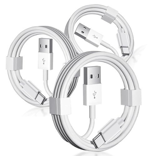 Entronix - USB-A to Type-C Charger Cable - 3-Pack (6FT) - Fast Charging for All Devices - White-Front_Standard 