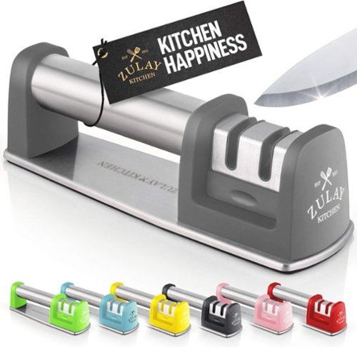 Zulay Kitchen - Premium Quality Knife Sharpener for Straight and Serrated Knives Stainless Steel Ceramic and Tungsten - Gray-Front_Standard 