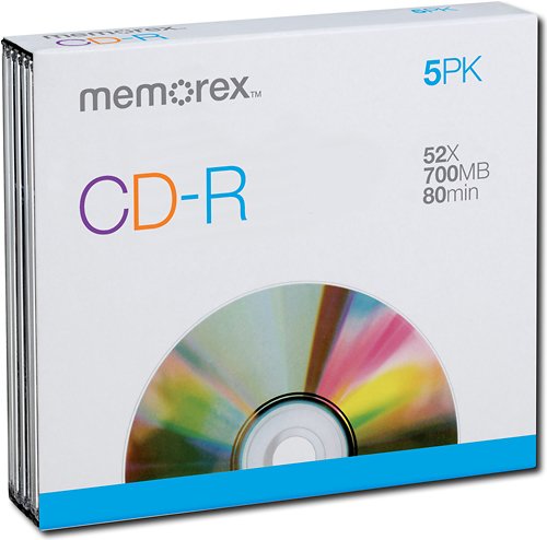  Memorex - CD Recordable Media - CD-R - 52x - 700 MB - 5 Pack Slim Jewel Case - Silver