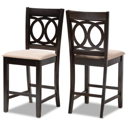 Baxton Studio - Lenoir Modern and Contemporary Fabric Upholstered Espresso Finished Wood 2-Piece Counter Height Pub Chair Set - Sand Brown/Espresso-Front_Standard 