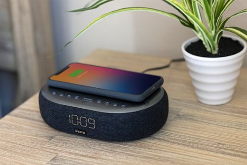 iHome TimeBoost - Bluetooth Stereo Alarm Clock with Speakerphone, Wireless Charging and USB Charging - Black/Gunmetal BUY IN CANADA