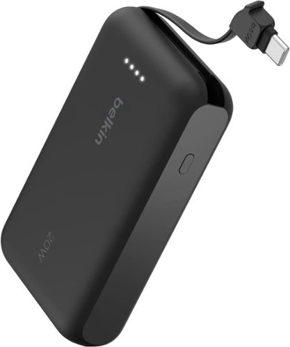 Belkin - BOOST↑CHARGE Power Bank with Integrated Cable 10K PD 20W, Fast Charge USB-C Power Delivery, Portable iPhone Charger - Black-Front_Standard 