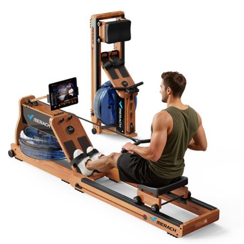 MERACH - Foldable Water Rowing Machine with Dual Water & Magnetic Resistance, Dedicated Monitor & Comfortable Seat - Oak-Front_Standard 