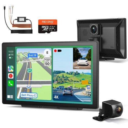 Rexing - 4K+1080p Dash Cam with CarPlay & Android Auto, WiFi, GPS, and Parking Mode for Seamless Connectivity - Black