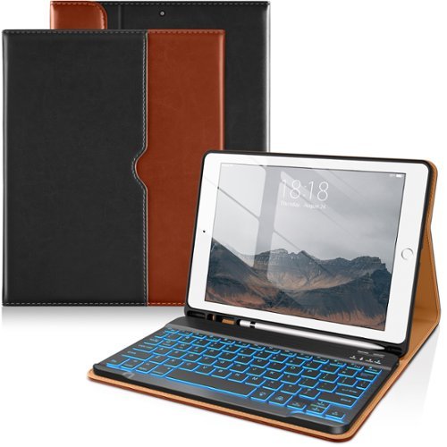 DTTO - Case for iPad 10.2" (7th/8th/9th Gen) Case with Detachable Backlit Keyboard, Pencil Holder & Pocket - Black Brown-Front_Standard 