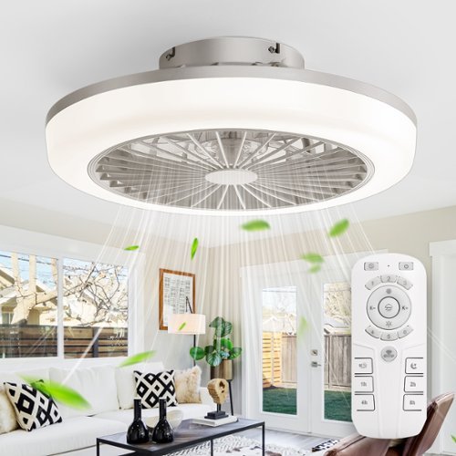 Sofucor - 18 Inch Bladeless Flush Mount Ceiling Fan with Lights Wind Speed Remote Control Dimmable & 3 Color Light - White-Front_Standard 