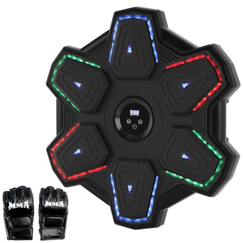Topteng - Smart Bluetooth Music Boxing Machine with Colorful LED Lights-Wall-Mounted, 9 Speeds/Modes, for Home & Office Workouts​​ - Black-Front_Standard 