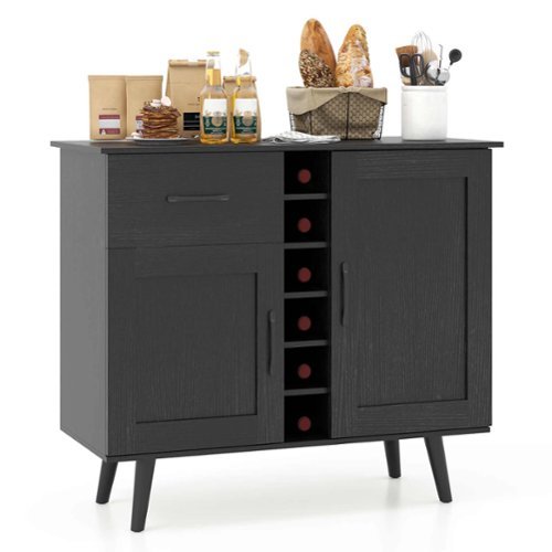 Costway 2-Door Wine Bar Cabinet Kitchen Sideboard Buffet with Drawer & Adjustable Shelves - Black