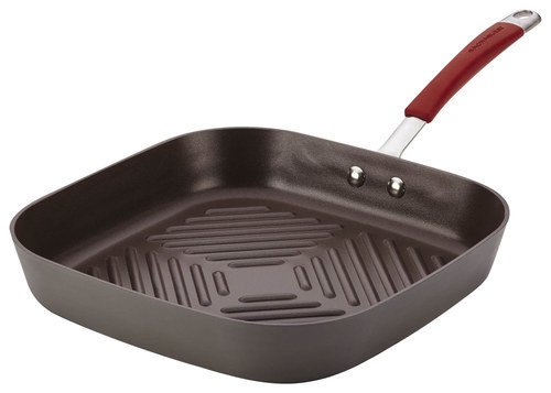 Rachael Ray - Cucina 11" Deep Grill Pan - Gray/Cranberry Red